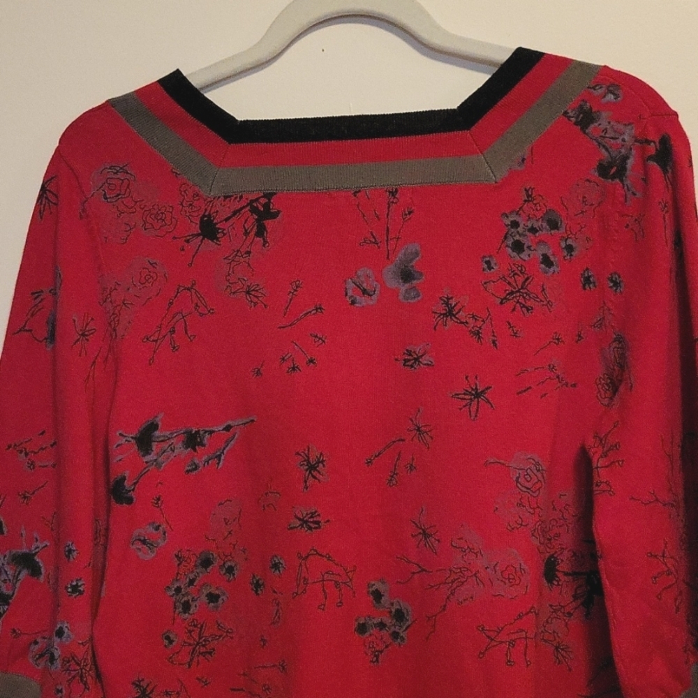 Pierri New York 3/4 sleeve red sweater square neck size L - Picture 6 of 11